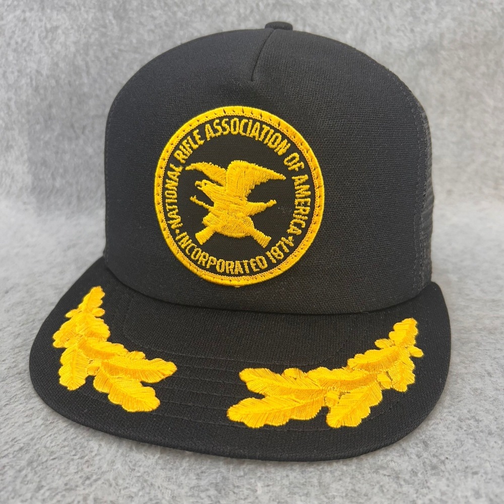 NRA Seal Logo Mens Black NRA Trucker Hat Scrambled Eggs Vintage USA OSFA